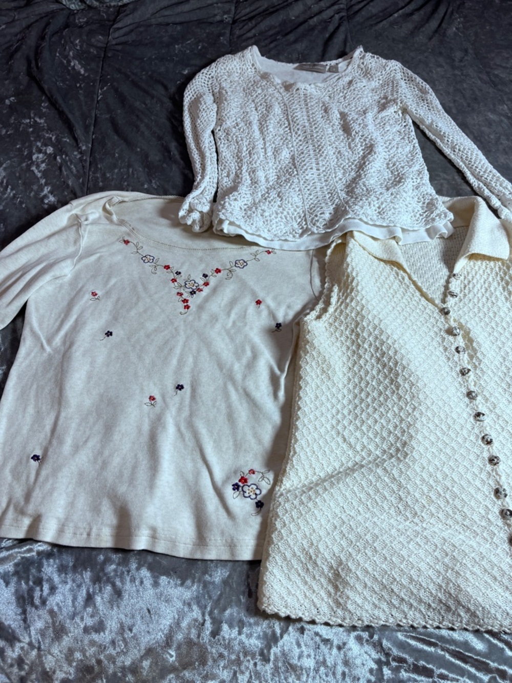Set of 4Cream & White Women’s Tops - Knit, Embroidered, Buttoned